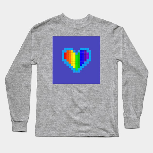 Rainbow Heart Pixel Painting (Electric Indigo) Long Sleeve T-Shirt by CozyPixelFluff